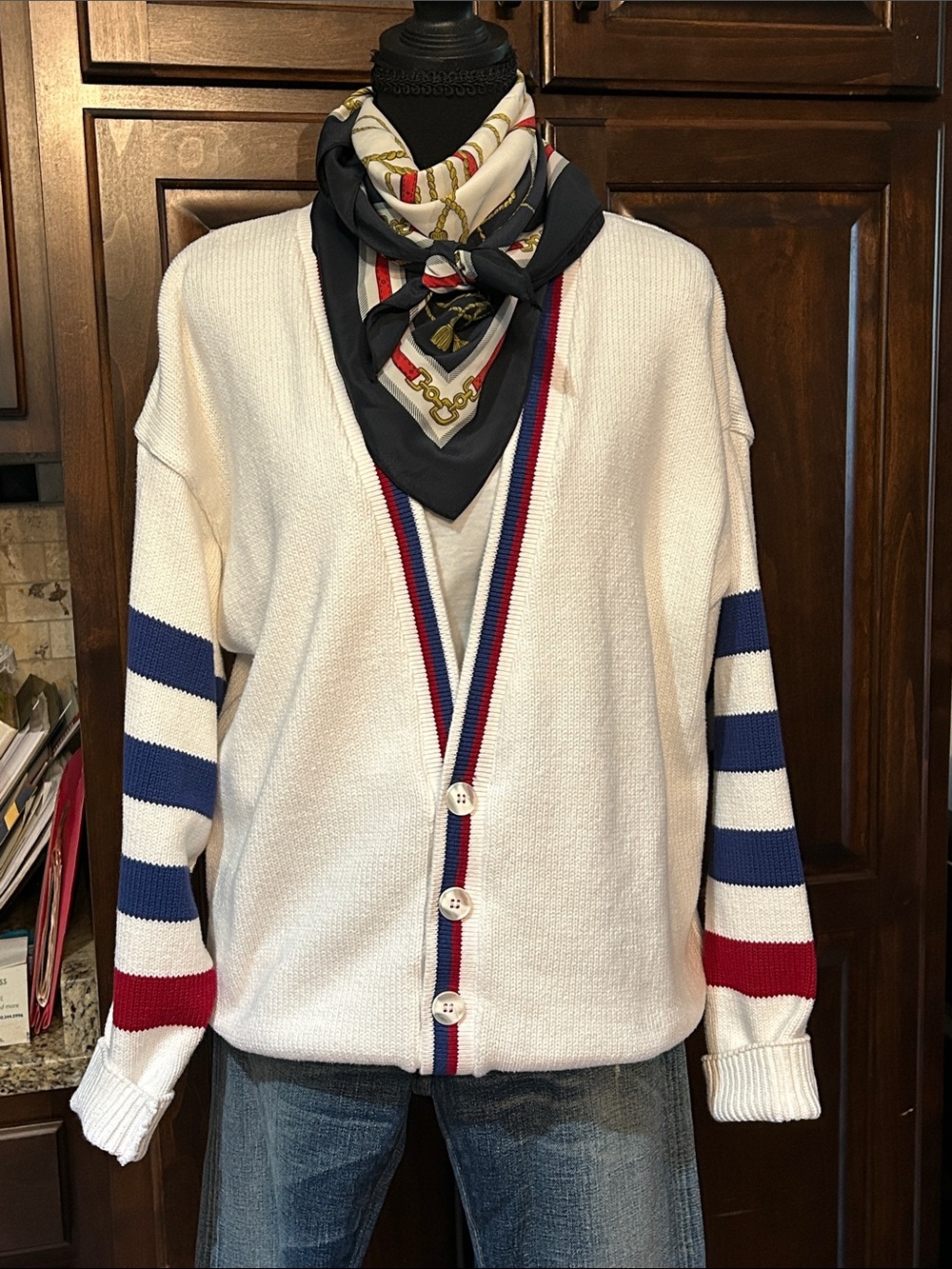 1990’s Golf Classics Sz S Preppy Red White Blue Button Front Cardigan Sweater